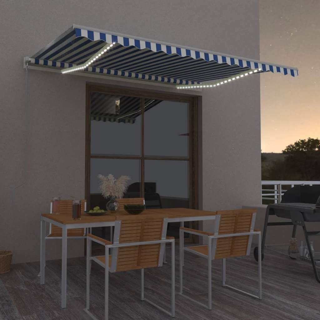 vidaXL Automatische Markise mit LED & Windsensor 450x350 Blau und Weiß