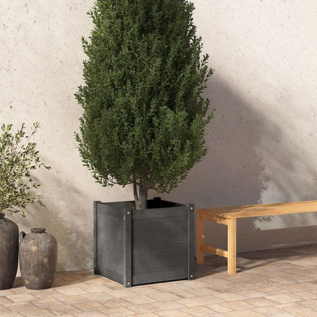 vidaXL Pflanzkübel Grau 50x50x50 cm Massivholz Kiefer