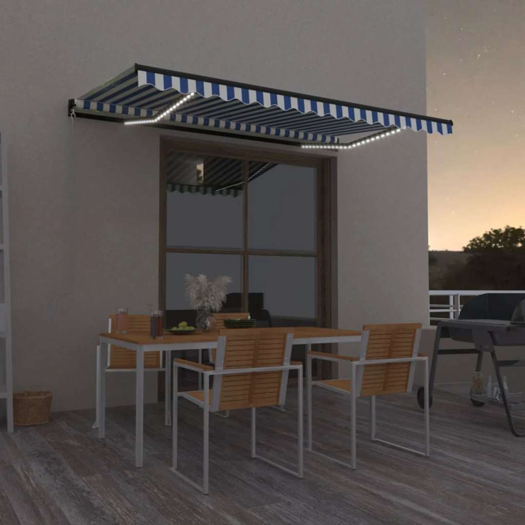 vidaXL Markise Manuell Einziehbar mit LED 450x300 cm Blau und Weiß