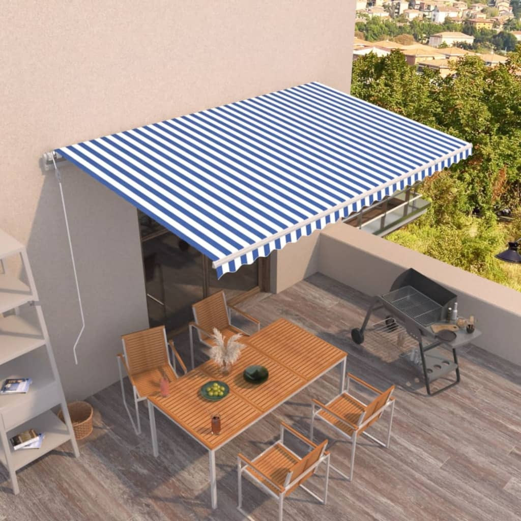vidaXL Markise Automatisch Einziehbar 500x350 cm Blau und Weiß