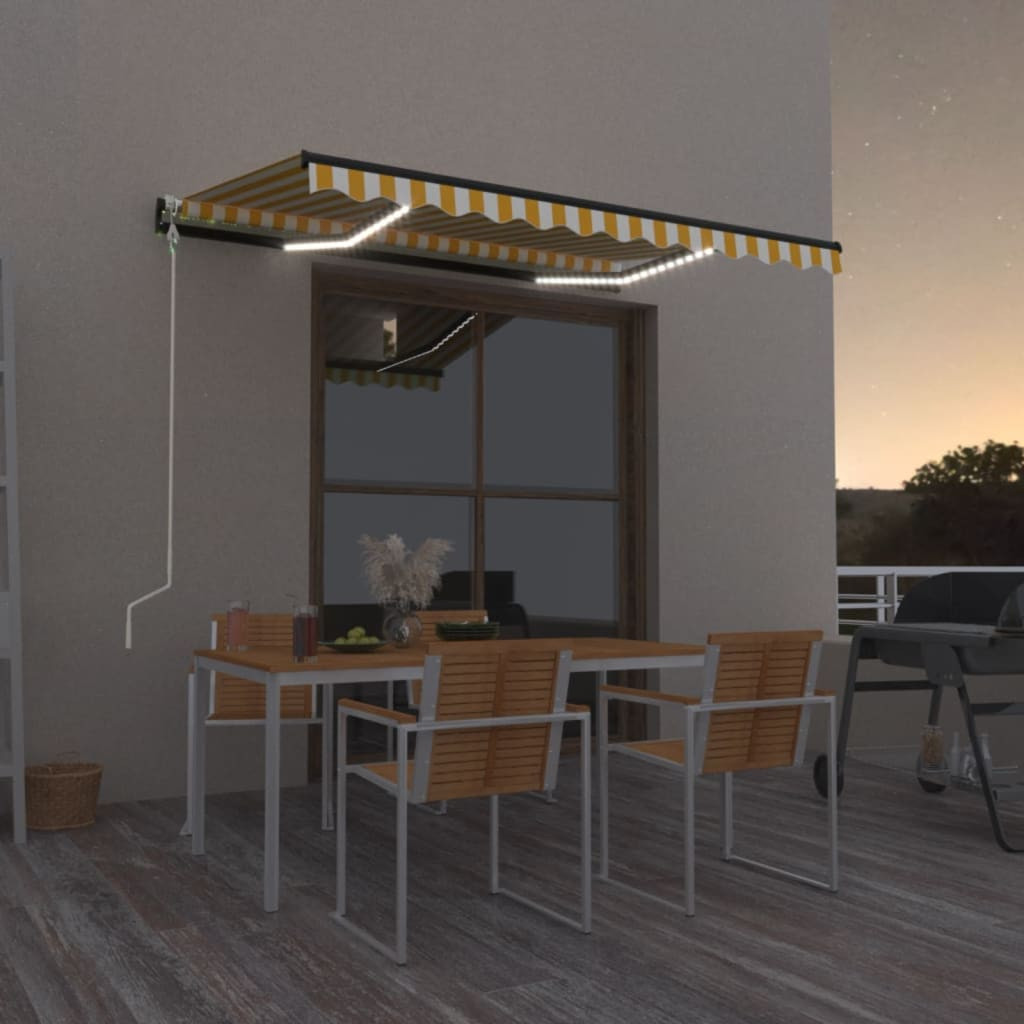 vidaXL Automatische Markise mit LED & Windsensor 350x250 cm Gelb/Weiß
