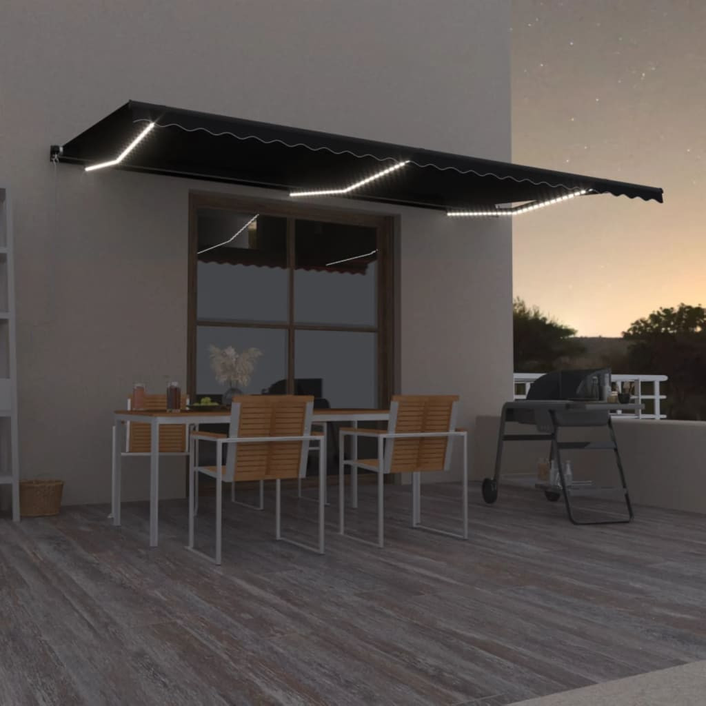 vidaXL Markise Manuell Einziehbar mit LED 600x350 cm Anthrazit