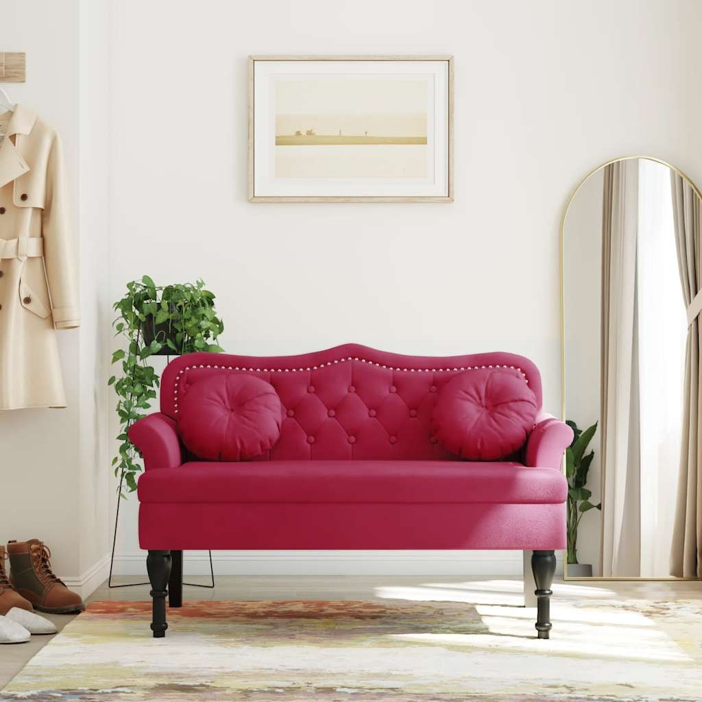 vidaXL Sitzbank mit Kissen Weinrot 120,5x65x75 cm Samt