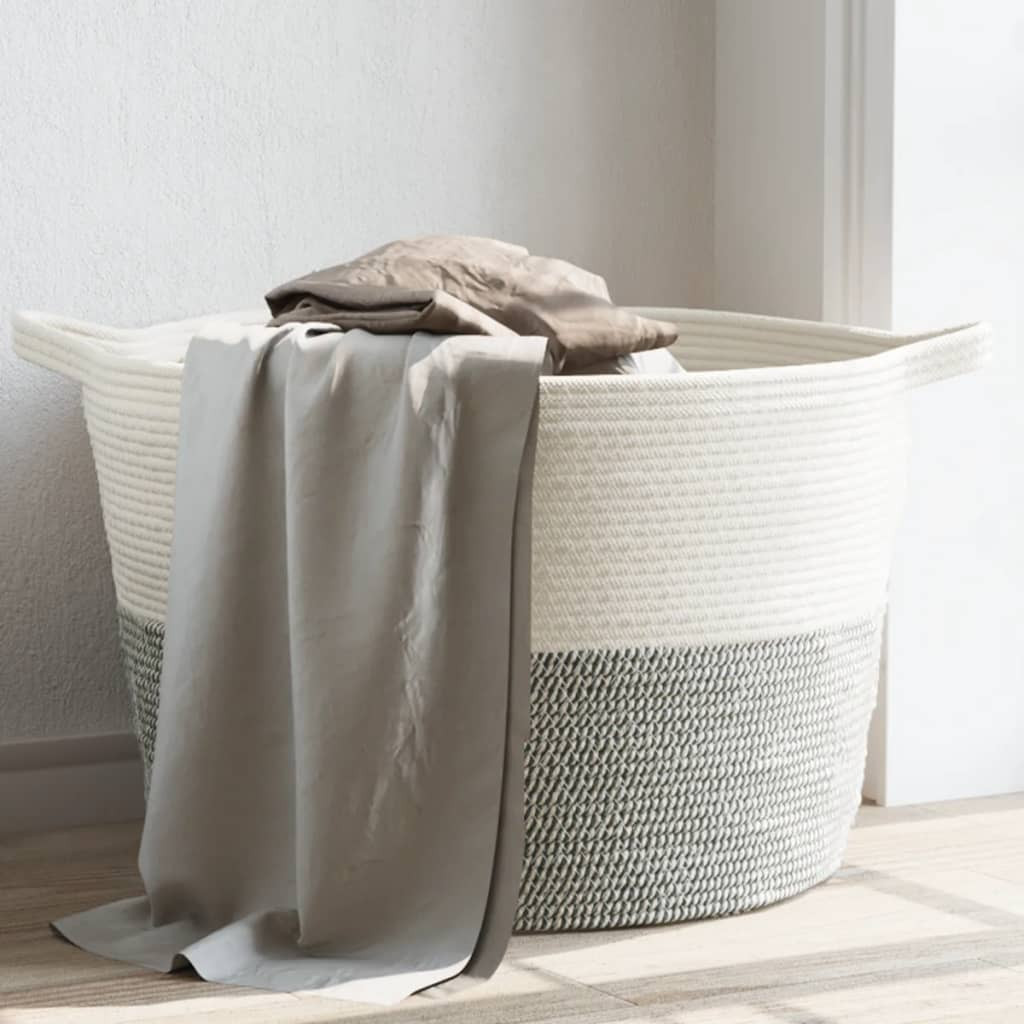 vidaXL Wäschekorb Grau und Weiß Ø60x36 cm Baumwolle