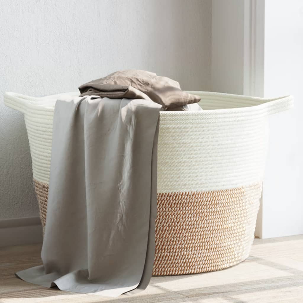 vidaXL Wäschekorb Braun und Weiß Ø60x36 cm Baumwolle