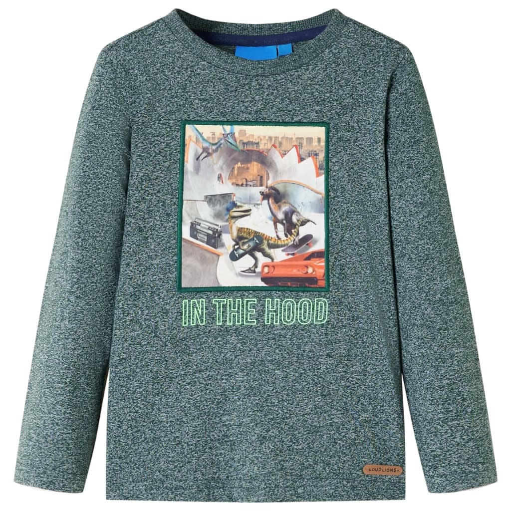 Kinder-Langarmshirt Dunkelgrün Melange 116