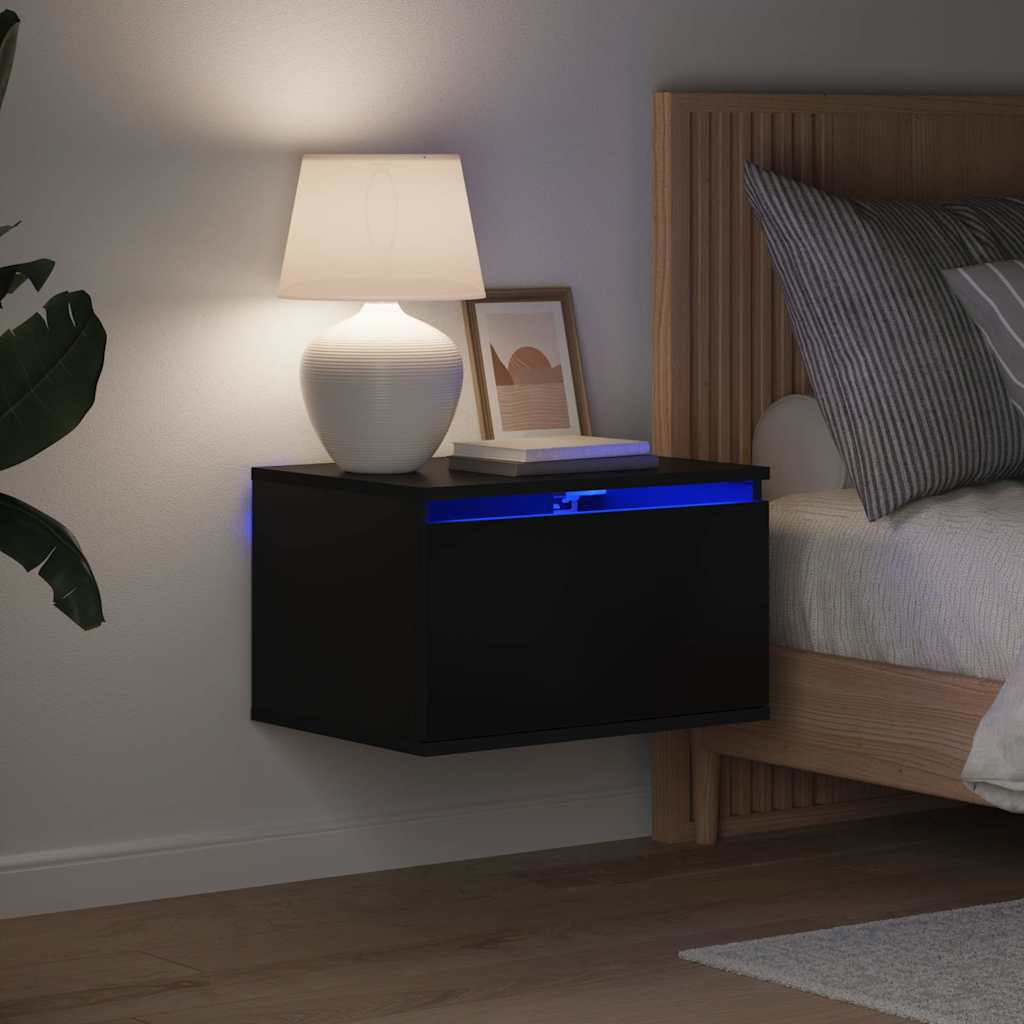 vidaXL Wand-Nachttische mit LED-Leuchten 2 Stk. Schwarz