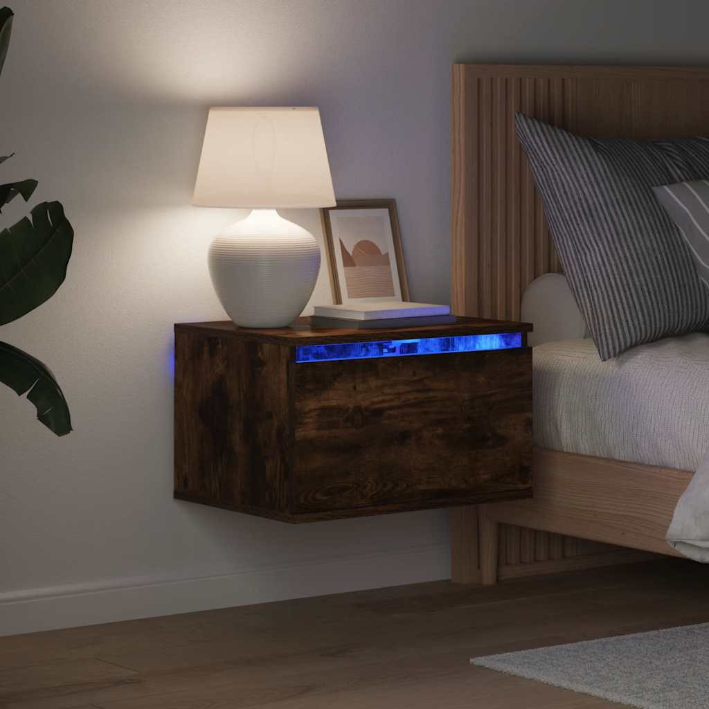vidaXL Wand-Nachttisch mit LED-Leuchten Räuchereiche