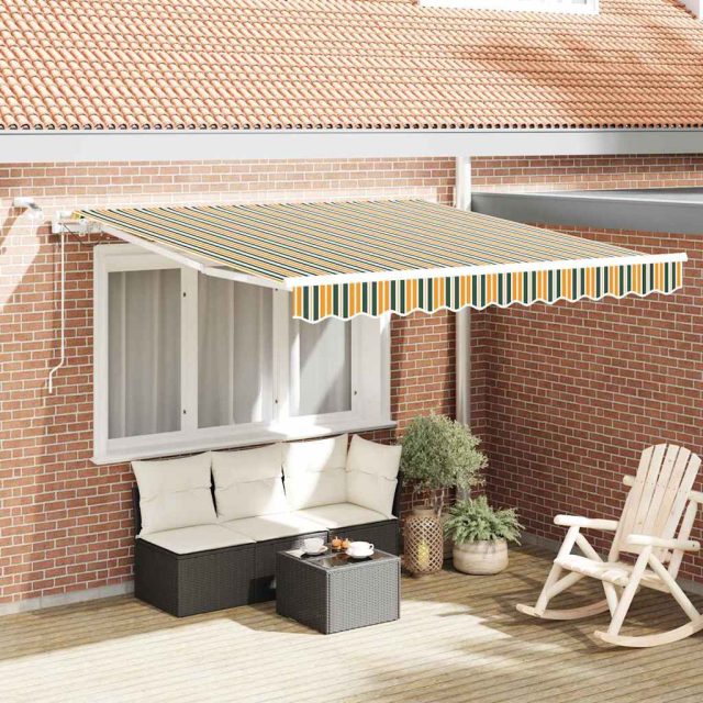vidaXL Ausziehbare Markise Grün und Gelb 350 x 250 cm Polyester