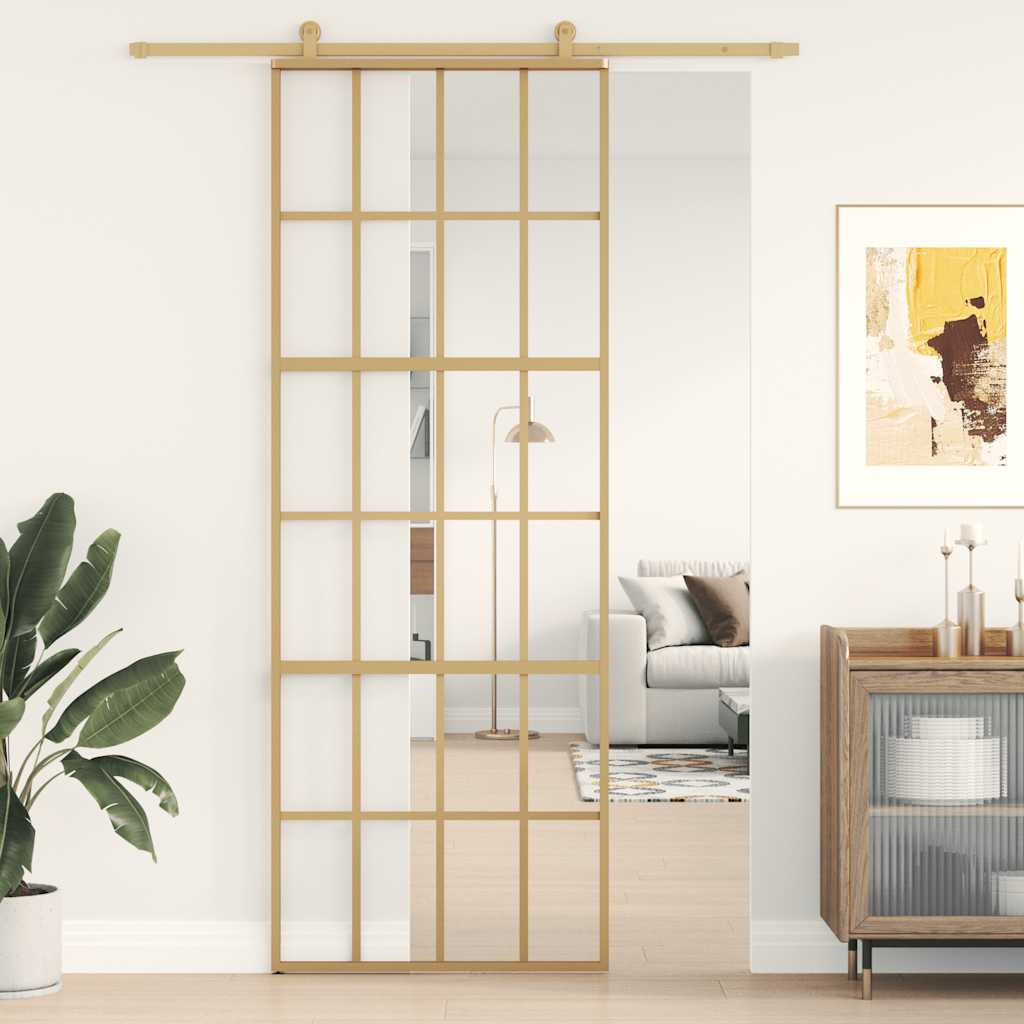 vidaXL Schiebetür Golden 76x205 cm ESG-Klarglas und Aluminium