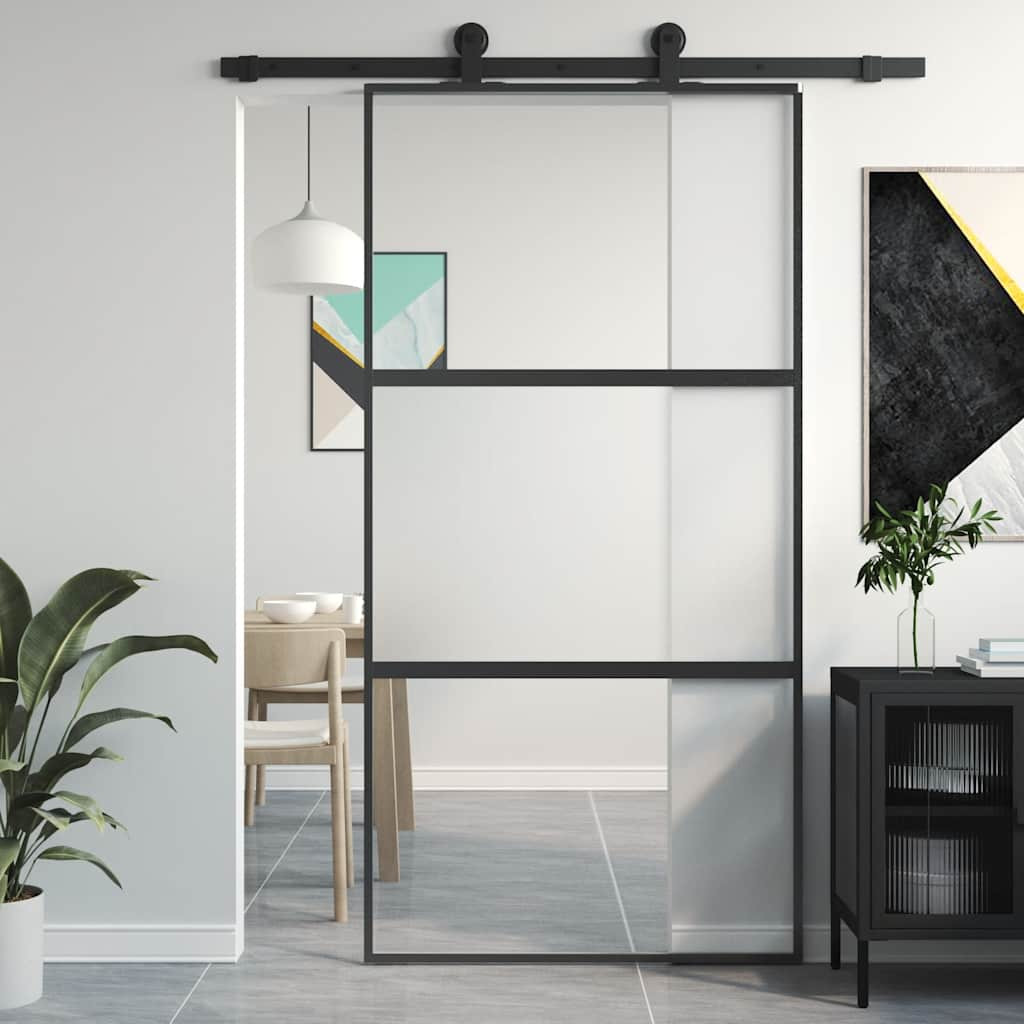vidaXL Schiebetür Schwarz 102,5x205 cm Hartglas und Aluminium