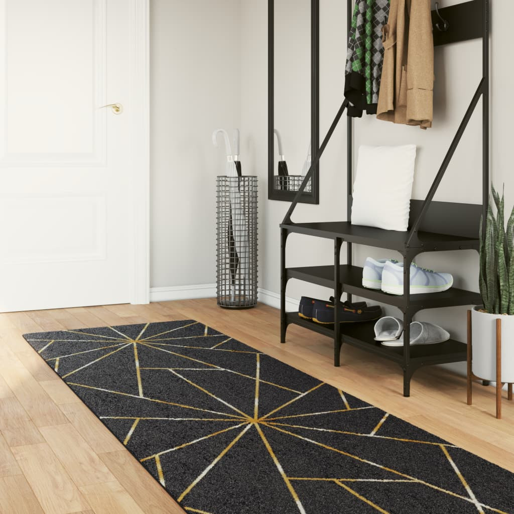 vidaXL Teppich Waschbar Schwarz und Golden 80x300 cm
