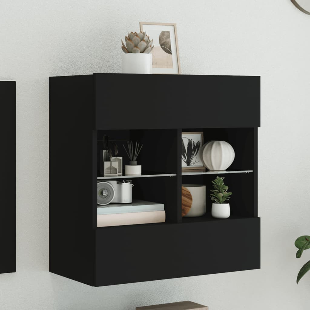 vidaXL TV-Wandschrank mit LED-Leuchten Schwarz 58,5x30x60,5 cm