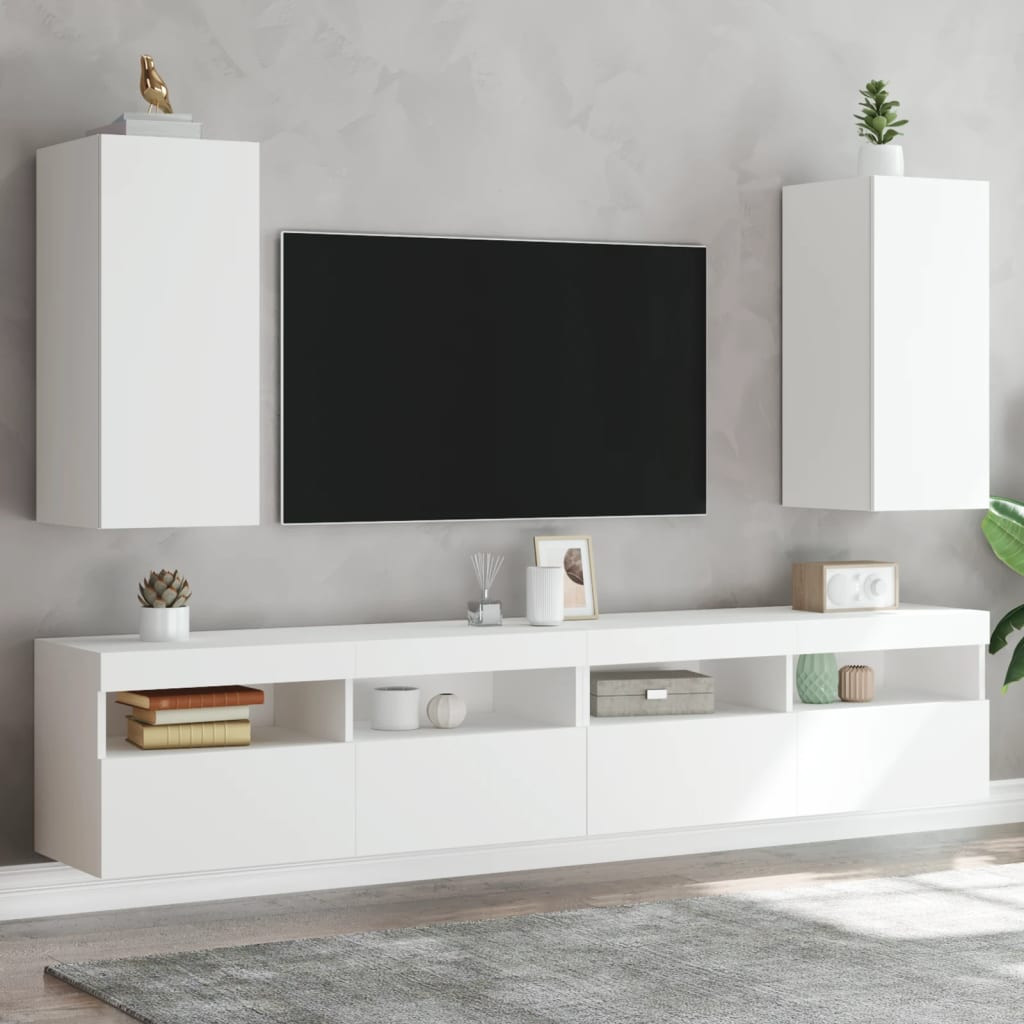vidaXL TV-Wandschränke mit LED-Leuchten 2 Stk. Weiß 30,5x35x70 cm