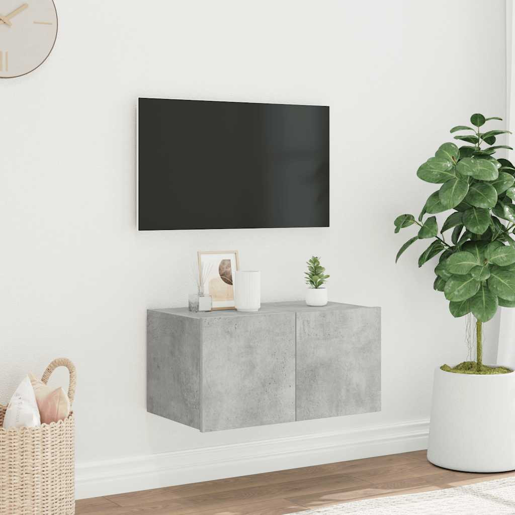 vidaXL TV-Wandschrank mit LED-Leuchten Betongrau 60x35x31 cm