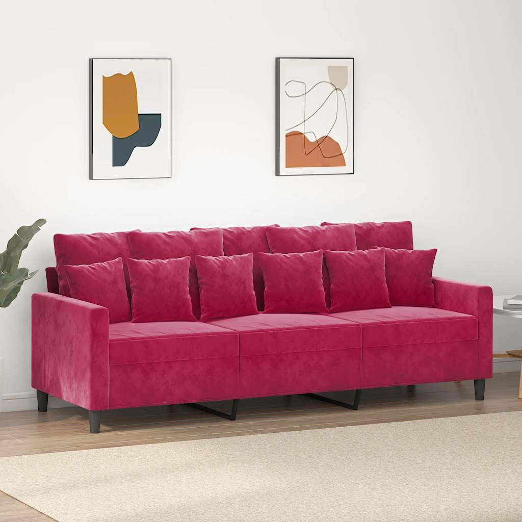 vidaXL 3-Sitzer-Sofa Weinrot 180 cm Samt