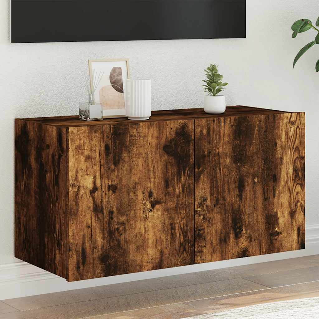 vidaXL TV-Wandschrank mit LED-Leuchten Räuchereiche 80x35x41 cm