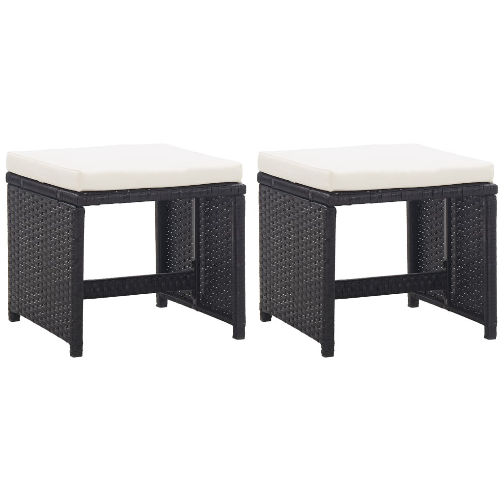 vidaXL Gartenhocker 2 Stk. mit Sitzkissen Poly Rattan Schwarz