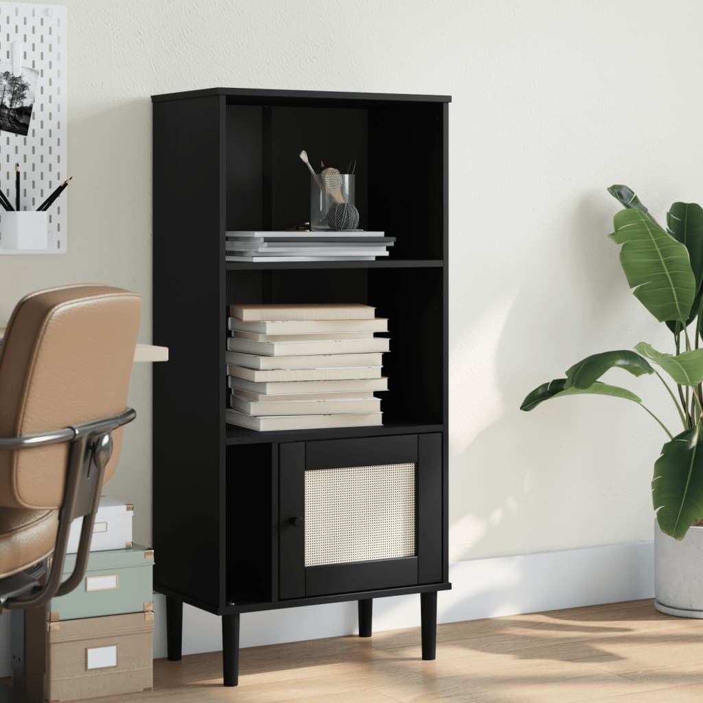 vidaXL Bücherschrank SENJA Rattan-Look Schwarz 60x35x130cm Kiefernholz