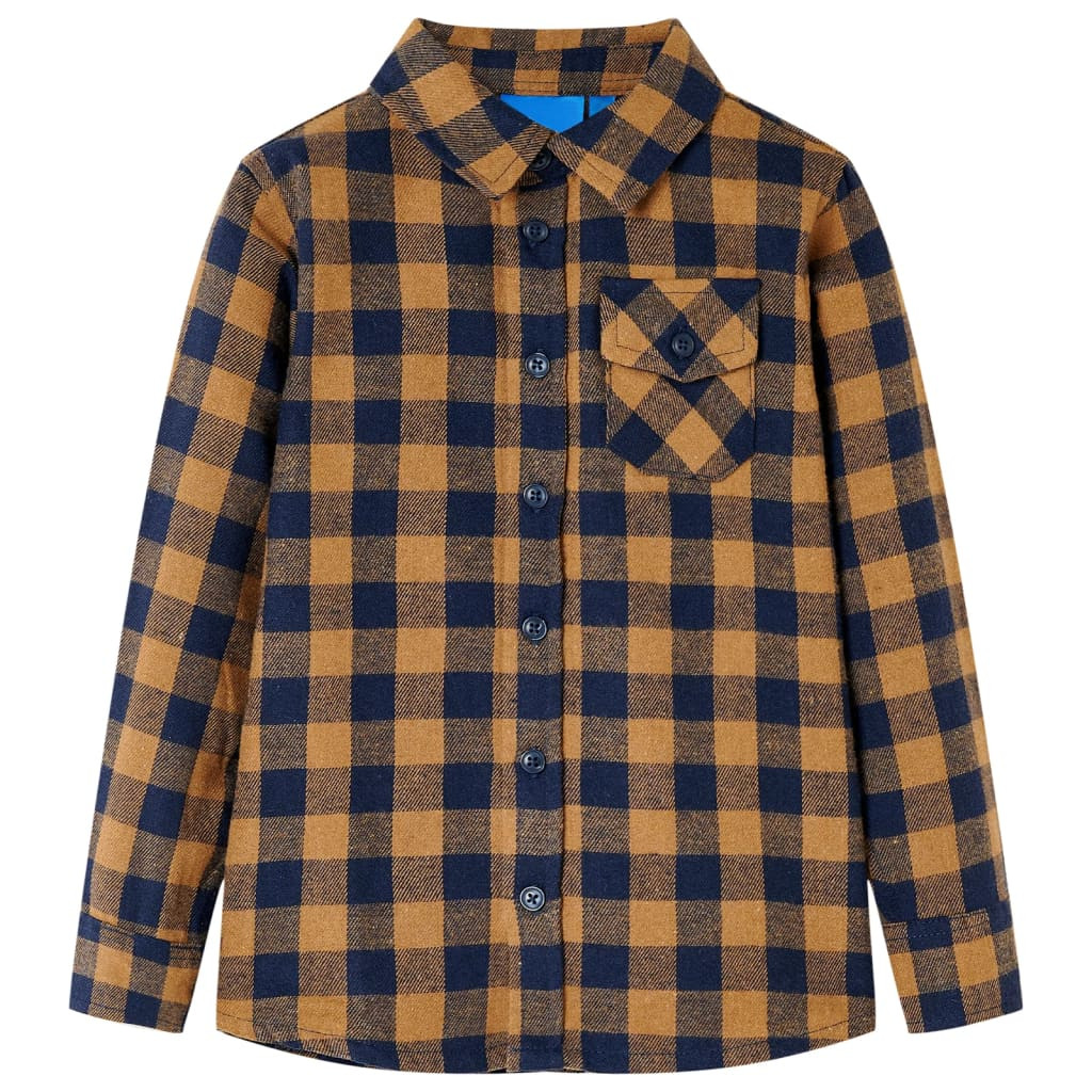 Kinderhemd Karomuster Cognac und Blau 116