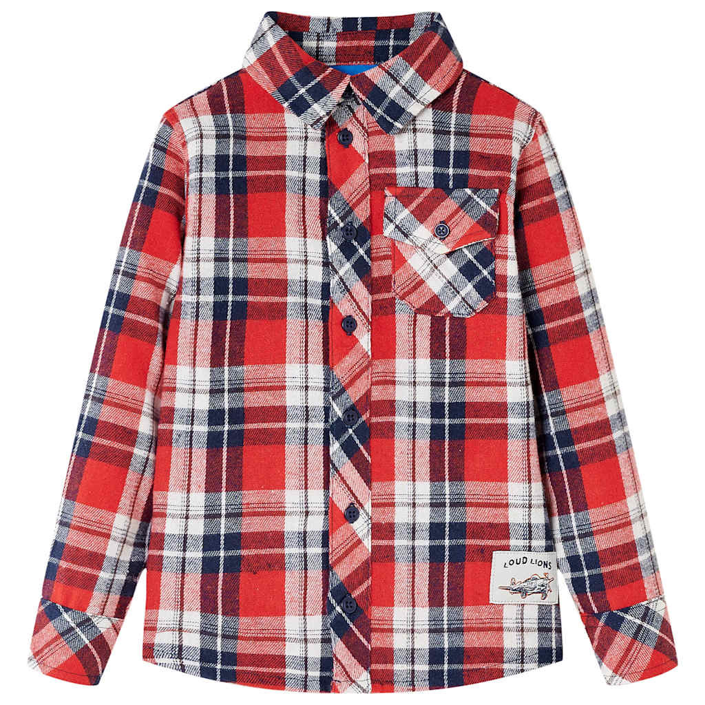 Kinderhemd Karomuster Rot und Marineblau 116