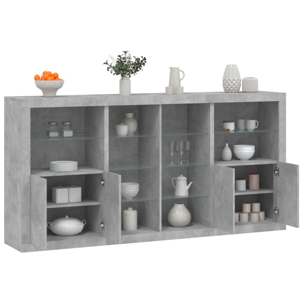 vidaXL Sideboard mit LED-Leuchten Betongrau 202x37x100 cm