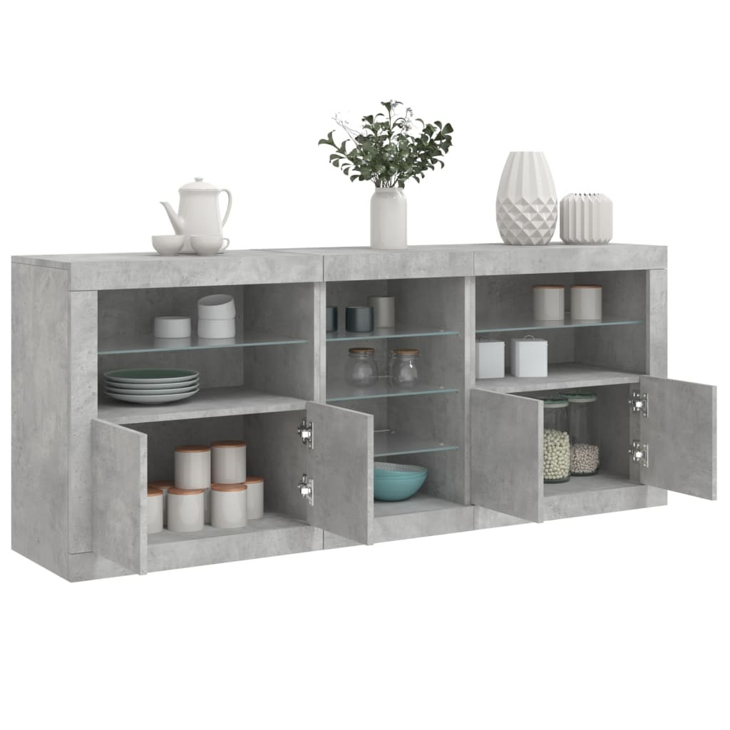 vidaXL Sideboard mit LED-Leuchten Betongrau 181,5x37x67 cm