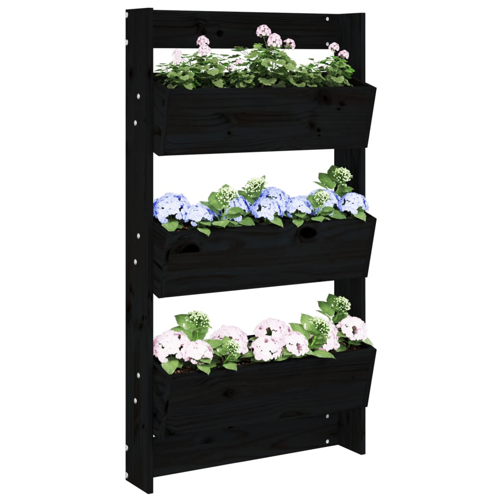 vidaXL Wand-Pflanzkübel 3 Fächer 60x18,5x110 cm Schwarz Kiefernholz