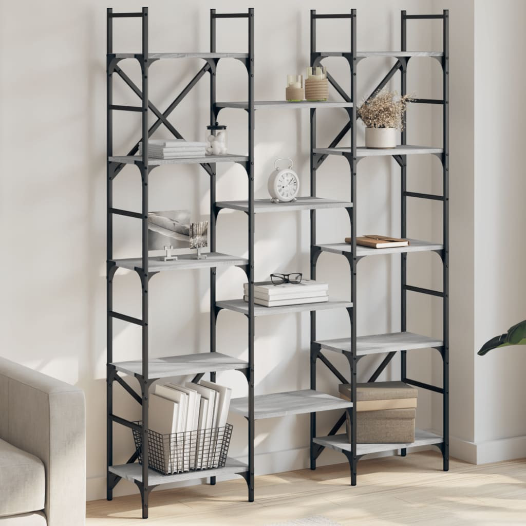 vidaXL Bücherregal Grau Sonoma 127,5x28,5x172,5 cm Holzwerkstoff