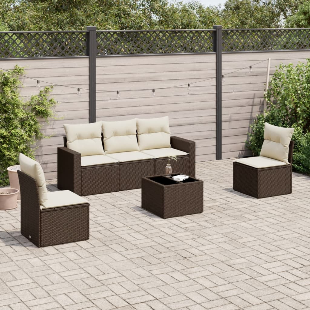 vidaXL 6-tlg. Garten-Sofagarnitur mit Kissen Braun Poly Rattan