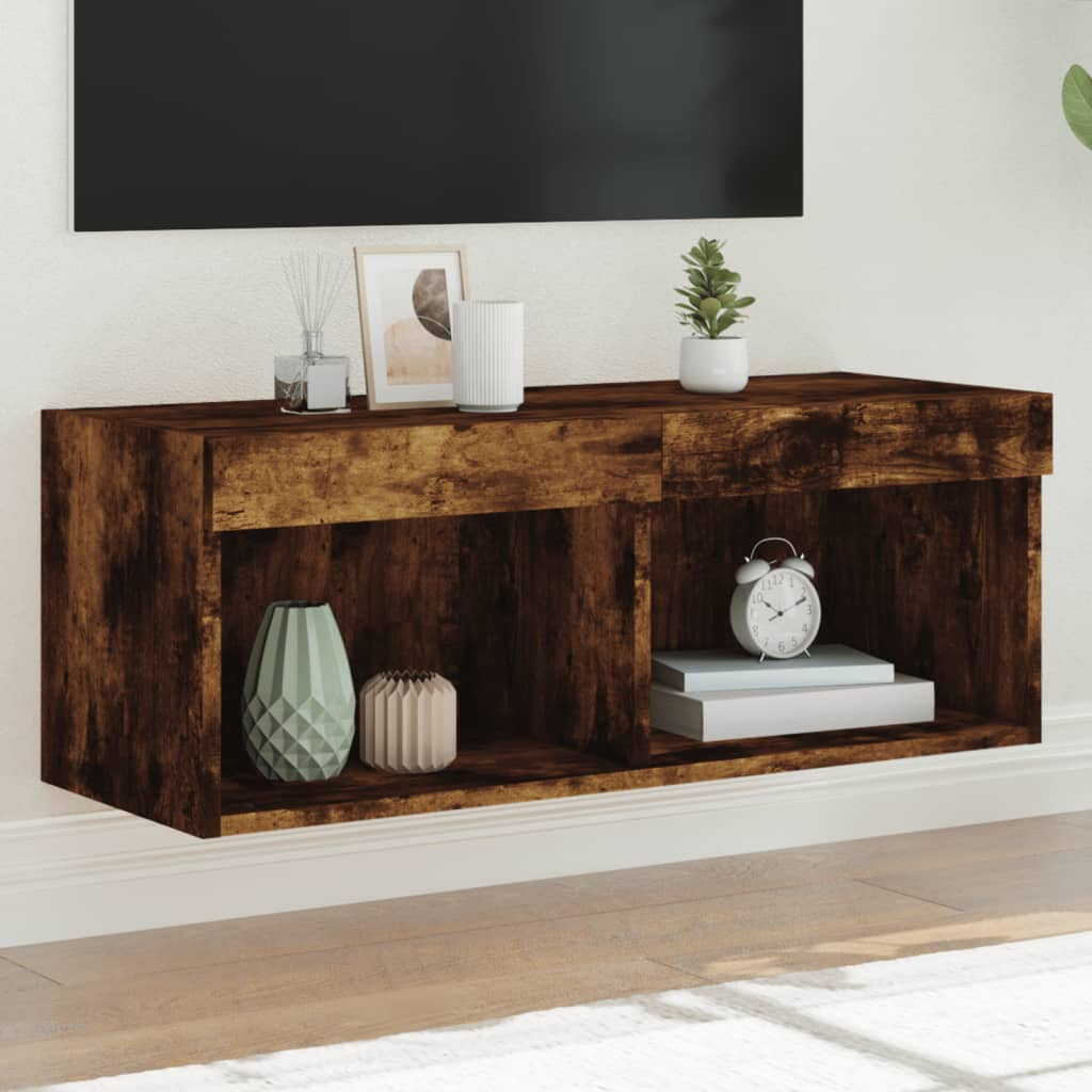 vidaXL TV-Schrank mit LED-Leuchten Räuchereiche 80x30x30 cm