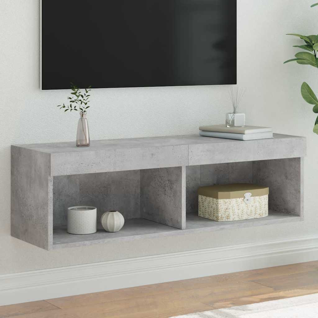 vidaXL TV-Schrank mit LED-Leuchten Betongrau 100x30x30 cm
