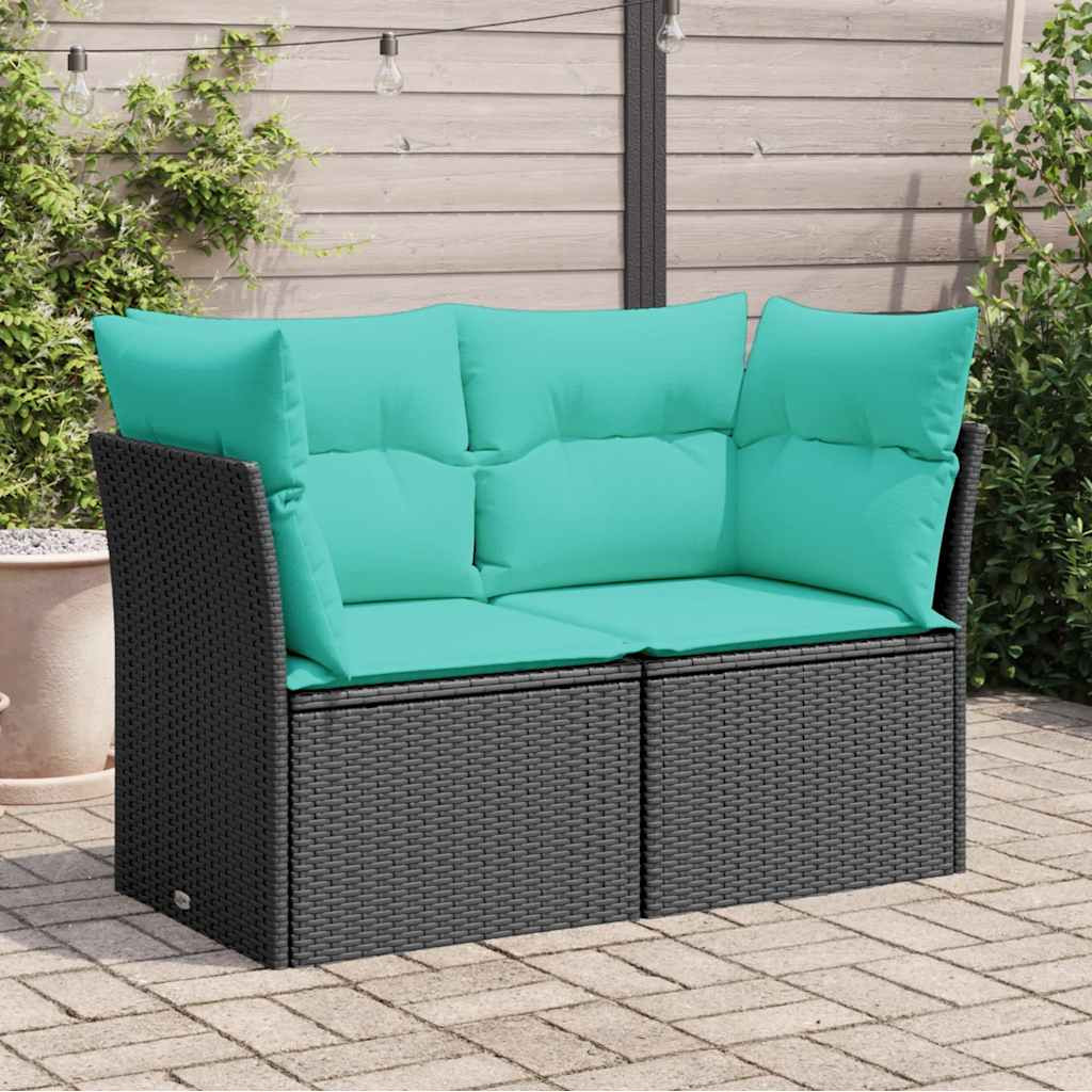 vidaXL Gartensofa mit Kissen 2-Sitzer Schwarz Poly Rattan