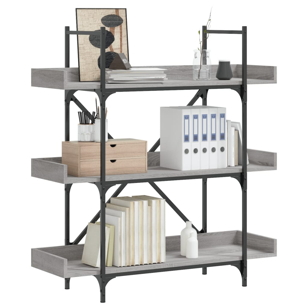 vidaXL Bücherregal 3 Böden Grau Sonoma 100x33x108,5 cm Holzwerkstoff