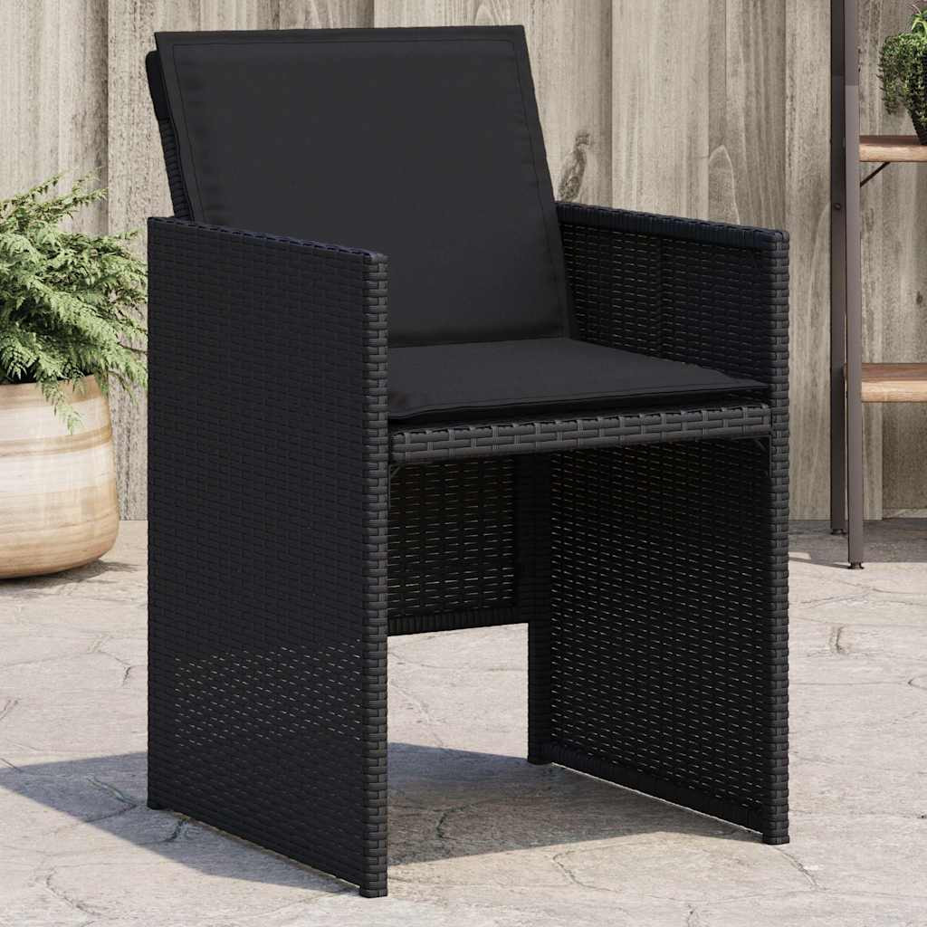 vidaXL Gartenstühle mit Kissen 4 Stk. Schwarz Poly Rattan