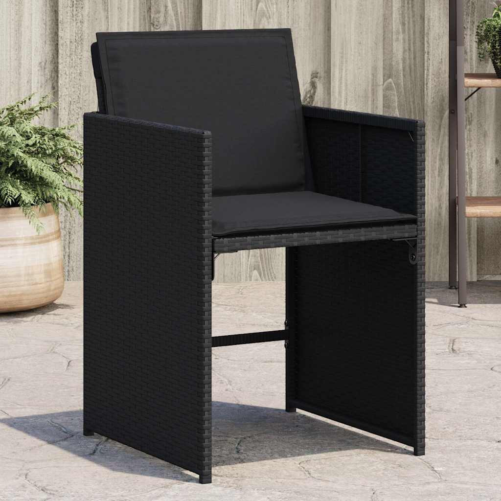 vidaXL Gartenstühle mit Kissen 4 Stk. Schwarz Poly Rattan