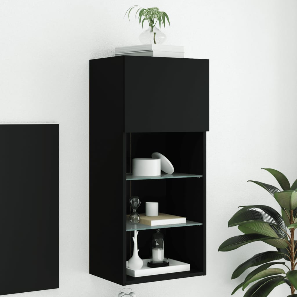 vidaXL TV-Schrank mit LED-Leuchten Schwarz 40,5x30x90 cm