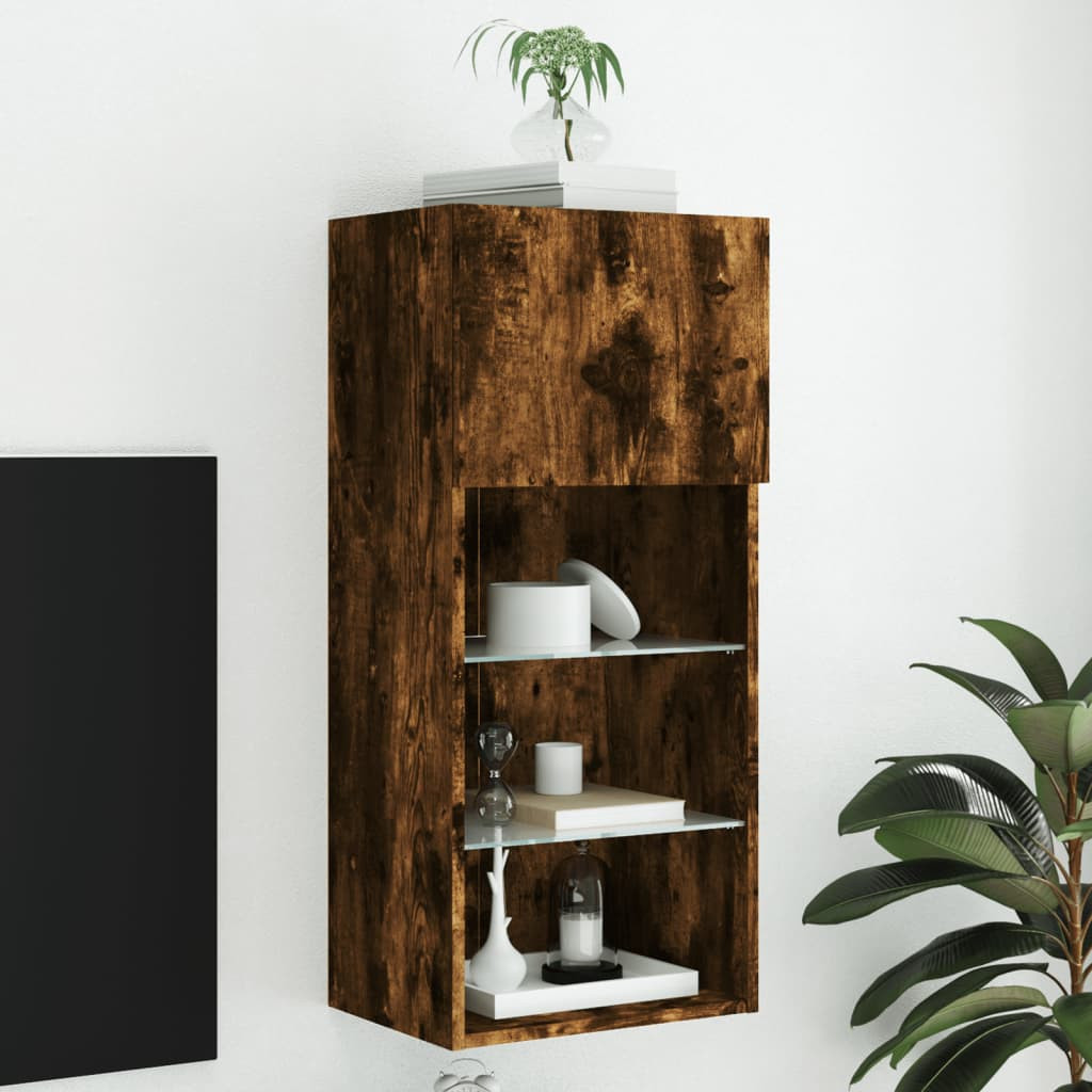 vidaXL TV-Schrank mit LED-Leuchten Räuchereiche 40,5x30x90 cm