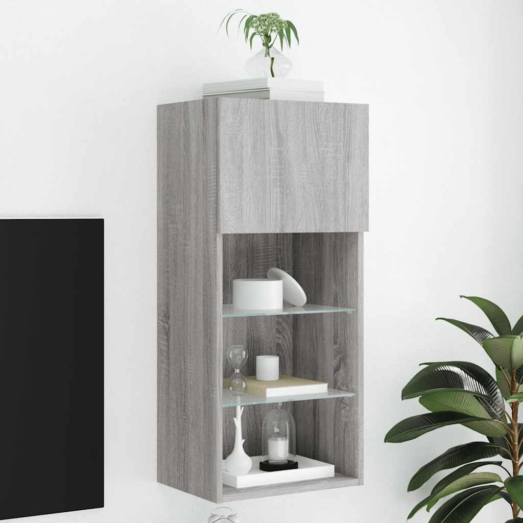 vidaXL TV-Schrank mit LED-Leuchten Grau Sonoma 40,5x30x90 cm