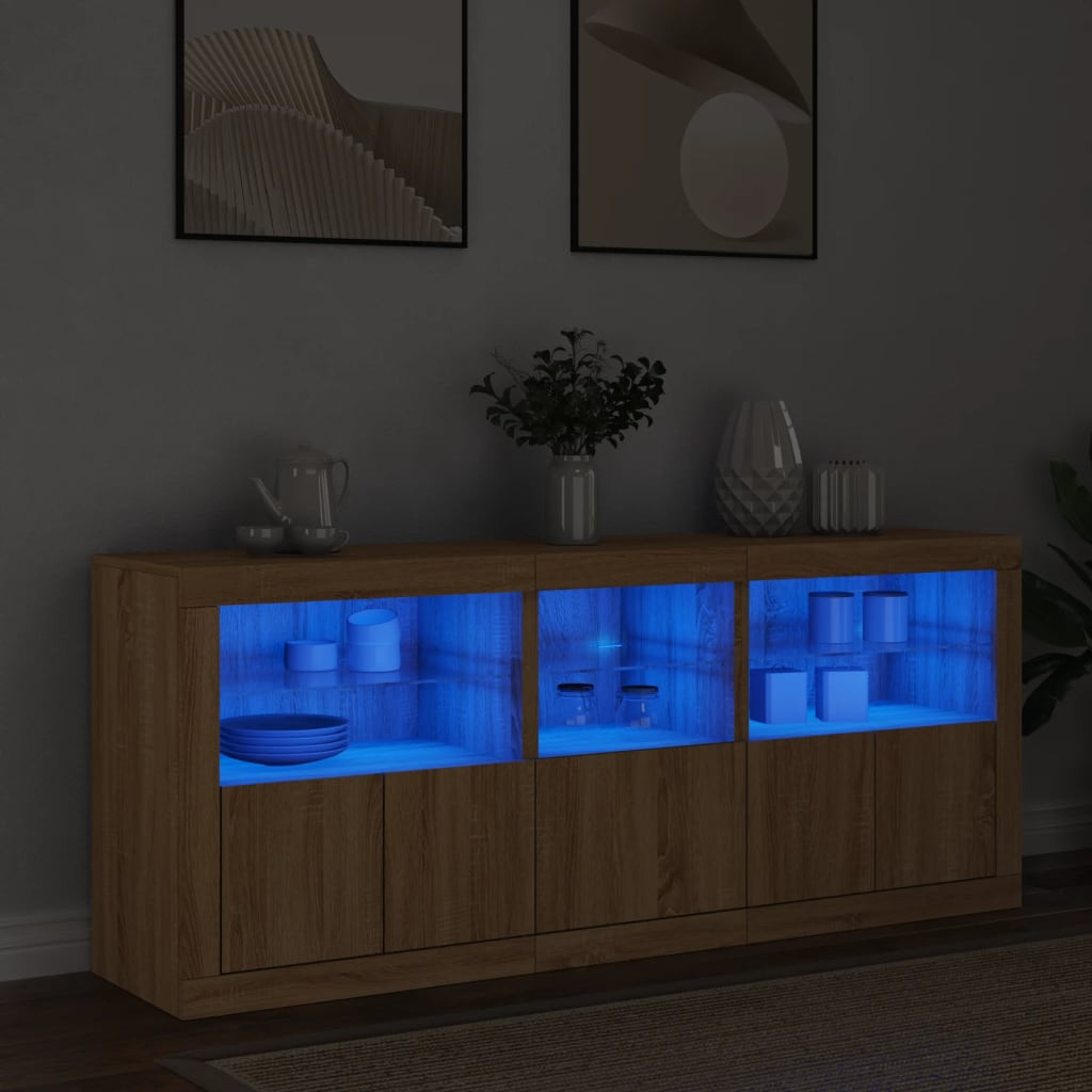 vidaXL Sideboard mit LED-Leuchten Sonoma-Eiche 162x37x67 cm