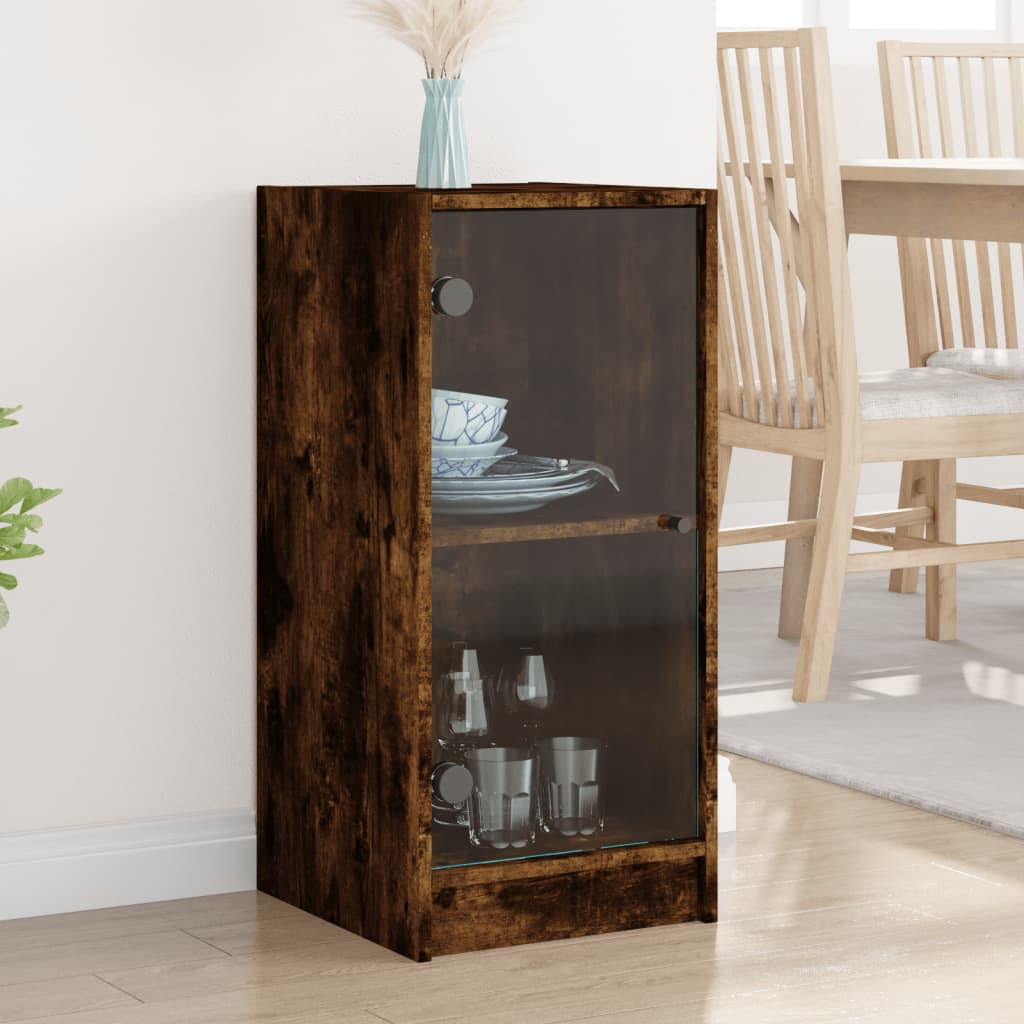 vidaXL Beistellschrank mit Glastüren Räuchereiche 35x37x75,5 cm