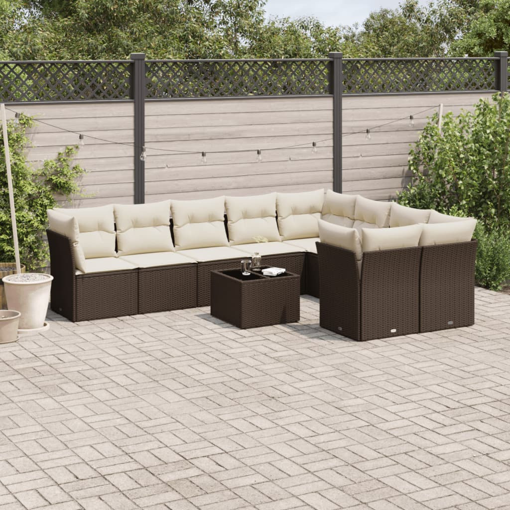 vidaXL 10-tlg. Garten-Sofagarnitur mit Kissen Braun Poly Rattan
