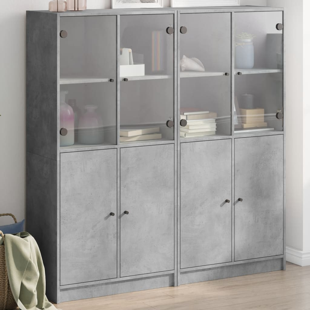 vidaXL Bücherschrank mit Türen Betongrau 136x37x142 cm Holzwerkstoff