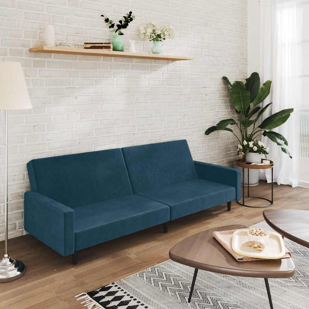 vidaXL Schlafsofa 2-Sitzer Blau Samt