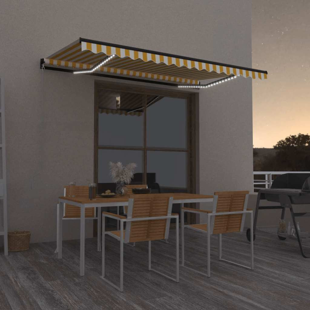 vidaXL Markise Manuell Einziehbar mit LED 450x300 cm Gelb und Weiß