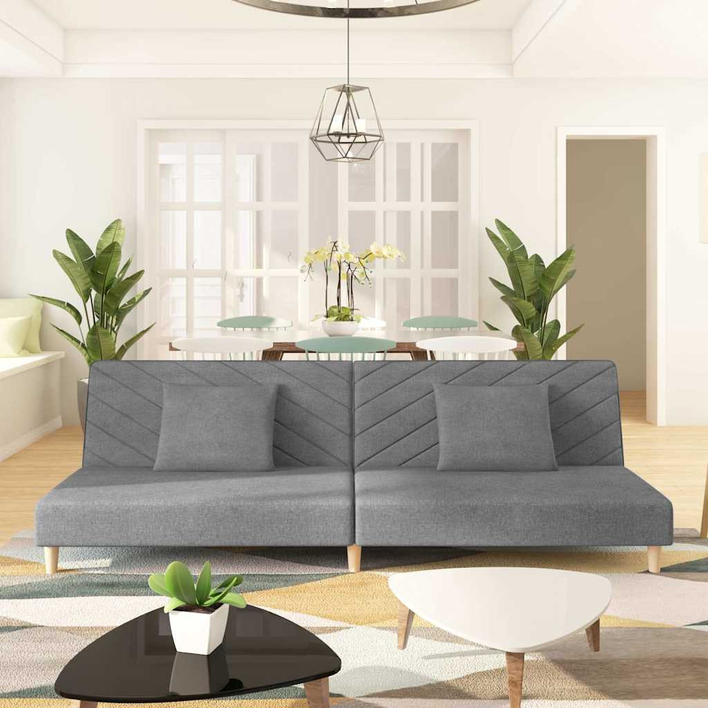 vidaXL Schlafsofa 2-Sitzer mit 2 Kissen Hellgrau Stoff