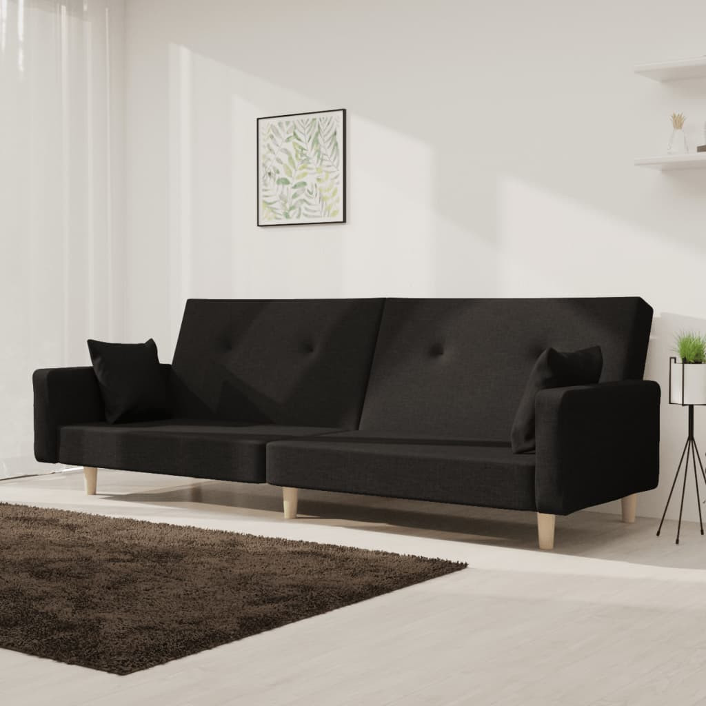 vidaXL Schlafsofa 2-Sitzer mit 2 Kissen Schwarz Stoff