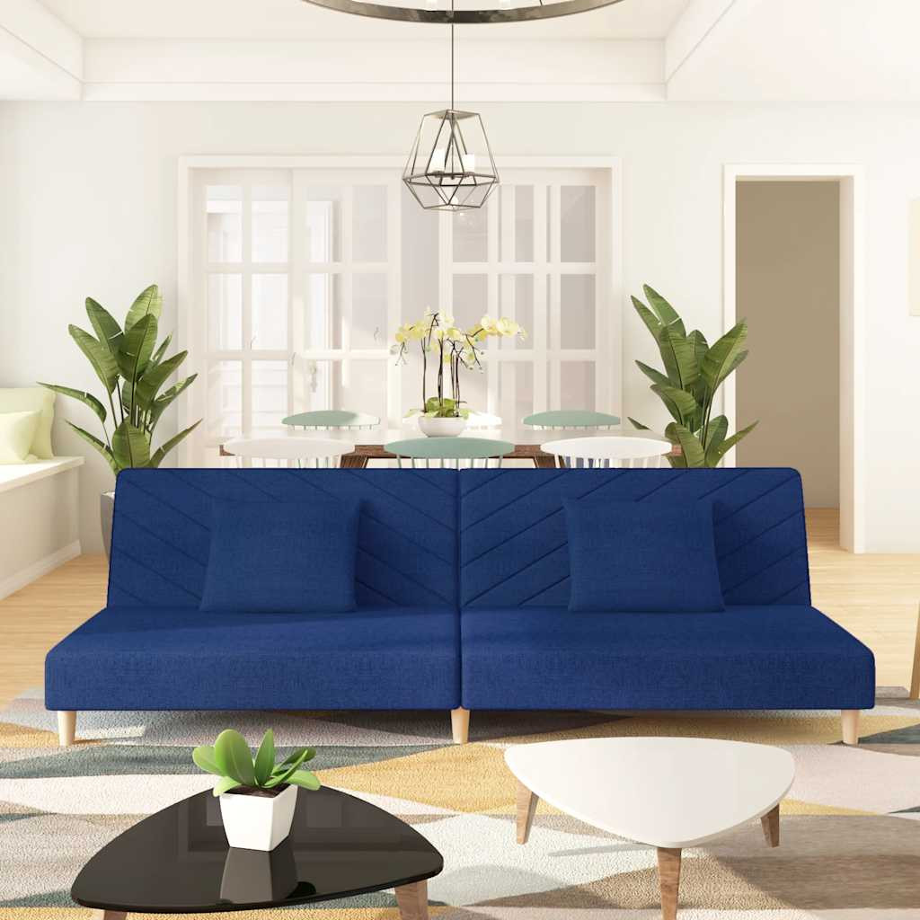 vidaXL Schlafsofa 2-Sitzer mit 2 Kissen Blau Stoff