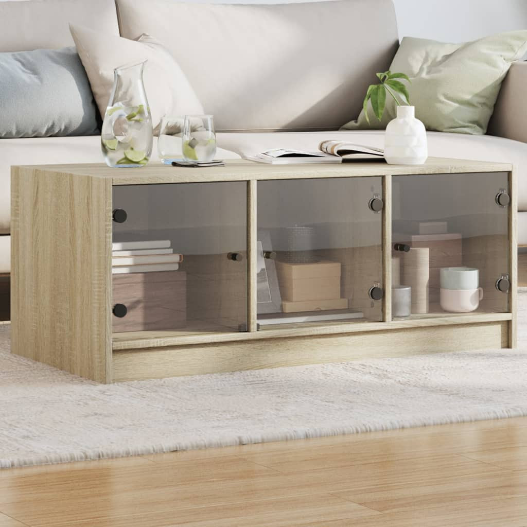 vidaXL Couchtisch mit Glastüren Sonoma-Eiche 102x50x42 cm