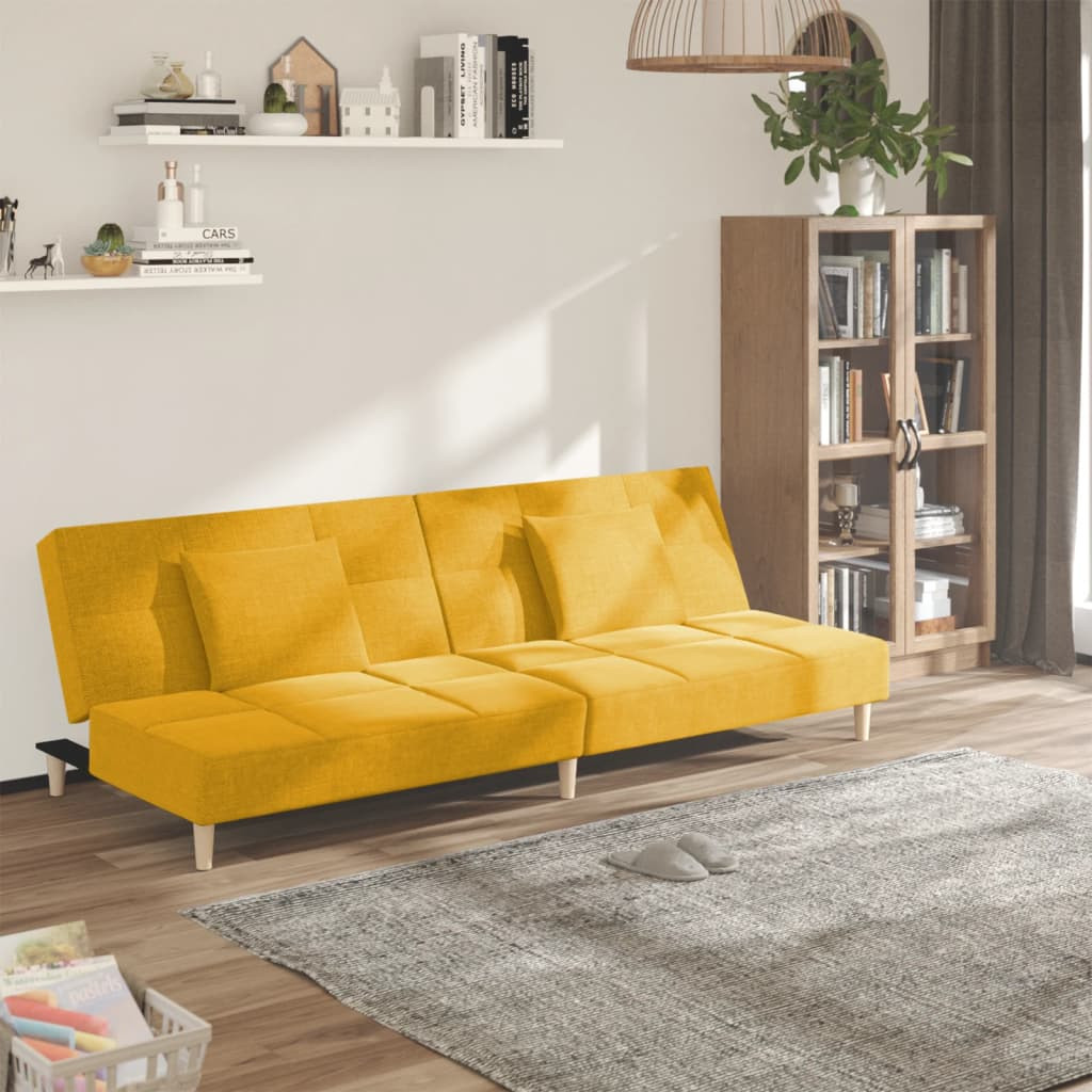 vidaXL Schlafsofa 2-Sitzer mit 2 Kissen Gelb Stoff